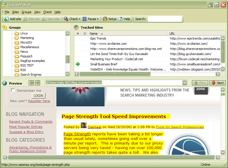UpdatePatrol- Automatic Web Page Watcher screen shot
